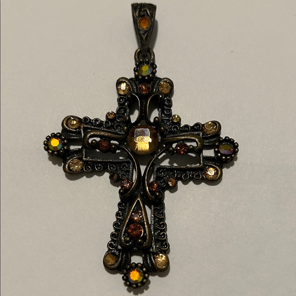 Vintage Gold and Brown Cross Pendant